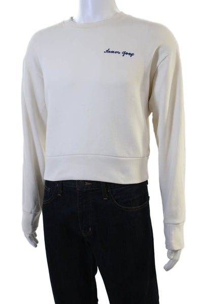 Athleta Unisex Pullover Sweatshirt White Crew Neck College Size S