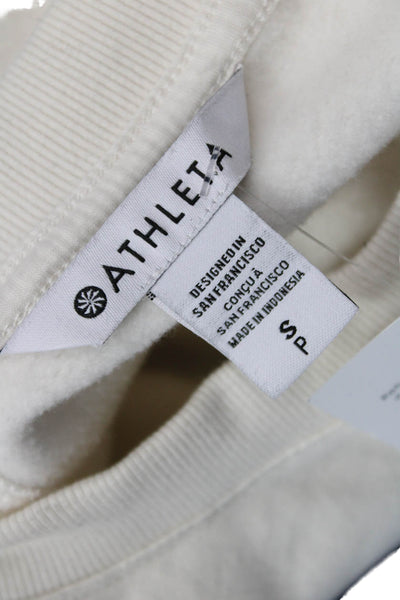 Athleta Unisex Pullover Sweatshirt White Crew Neck College Size S