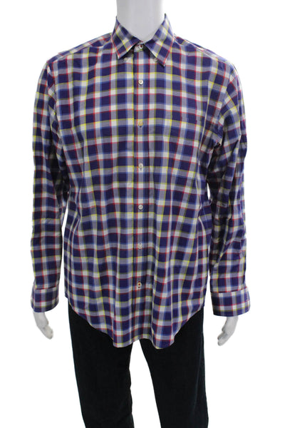 J. Mclaughlin Men's Long Sleeves Button Down Multicolor Plaid Shirt Size M