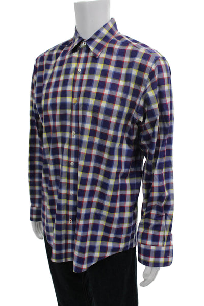 J. Mclaughlin Men's Long Sleeves Button Down Multicolor Plaid Shirt Size M