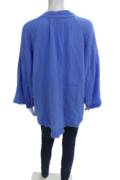 9 Seed Women Tunic V-Neck Long Sleeve Blue 100% Cotton Size M
