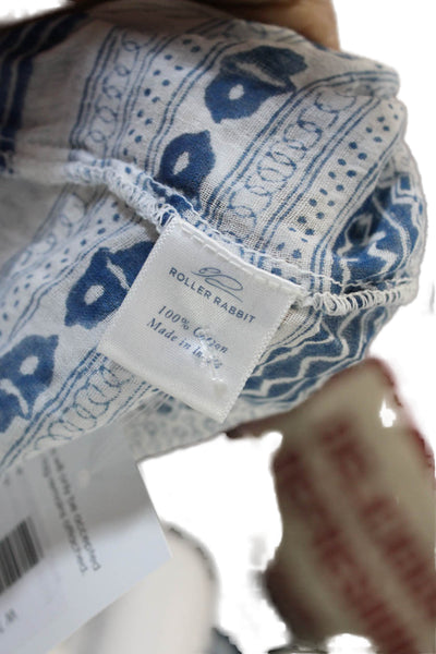 Roller Rabbit Women Kaftan Blouse White Cotton Geometric 3/4 Sleeve Boho Size L