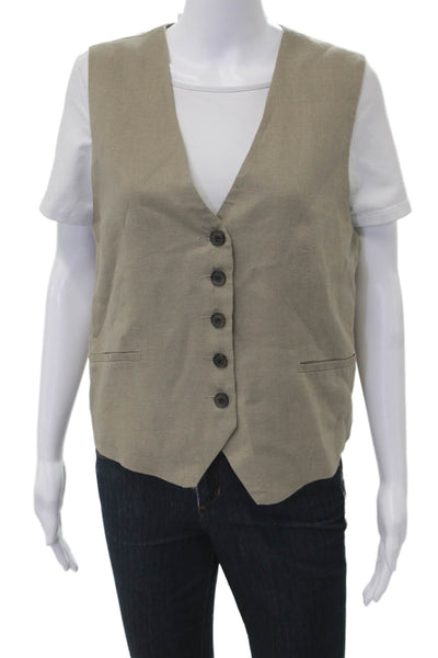 Zara Womens Beige Sleeveless V Neck Button Vest Classic Size L