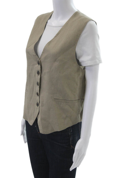 Zara Womens Beige Sleeveless V Neck Button Vest Classic Size L