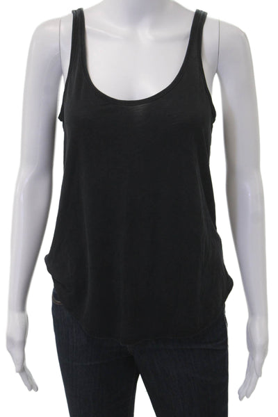 Zara Women Basic Sleeveless Tank Black Cotton Blend Round Neck Solid Size M