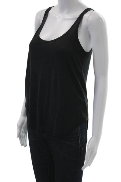 Zara Women Basic Sleeveless Tank Black Cotton Blend Round Neck Solid Size M