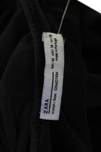 Zara Women Basic Sleeveless Tank Black Cotton Blend Round Neck Solid Size M