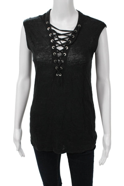 IRO Women Black Linen Lace-Up Gothic Sleeveless Tank Size XS