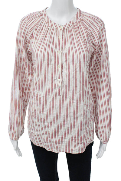 Xirena Womens White Striped Button-Up Tunic Long Sleeve Cotton Size S
