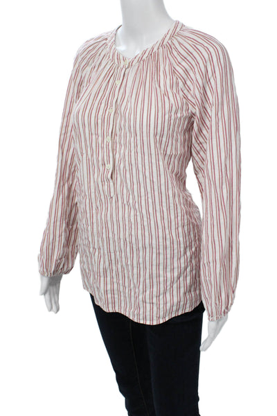 Xirena Womens White Striped Button-Up Tunic Long Sleeve Cotton Size S