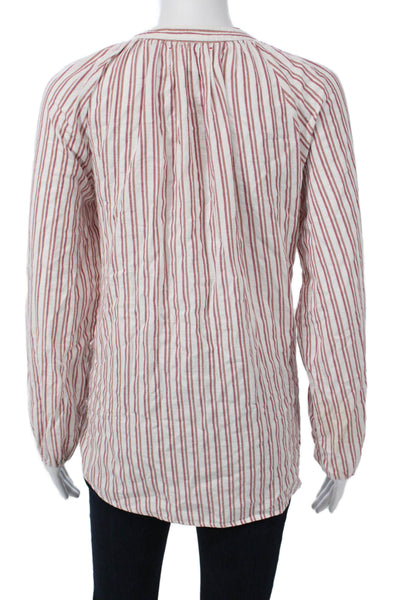 Xirena Womens White Striped Button-Up Tunic Long Sleeve Cotton Size S