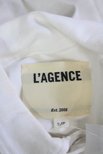 L'Agence Womens Jacket White Collared Button Long Sleeve Cotton Petite Size S