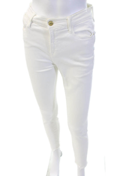 Frame Denim Women Ankle Jeggings White Button Mid Rise Size 26