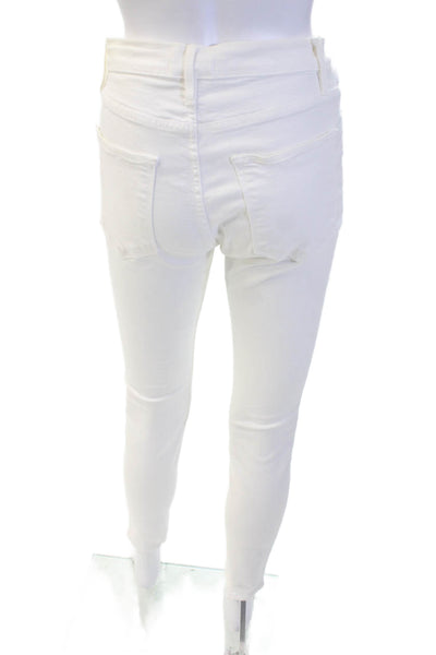 Frame Denim Women Ankle Jeggings White Button Mid Rise Size 26