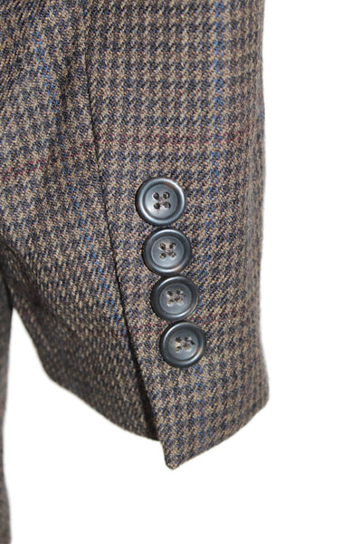 Joseph & Feiss Mens Brown Check 100% Wool Suit Jacket Button Size 50