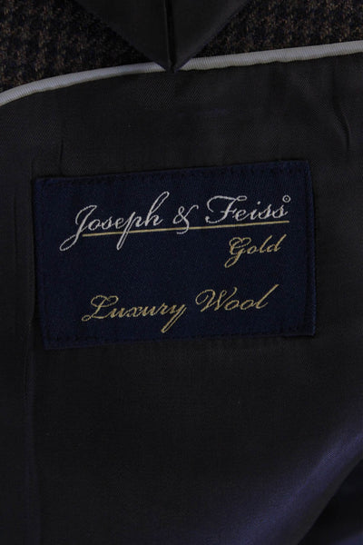 Joseph & Feiss Mens Brown Check 100% Wool Suit Jacket Button Size 50
