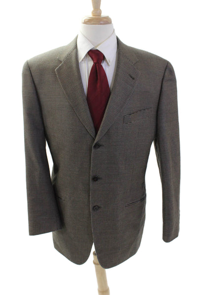 Joseph Abboud Mens Brown Check Wool-Silk Suit Jacket Button Collared Size 40
