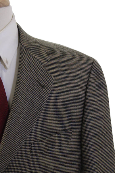 Joseph Abboud Mens Brown Check Wool-Silk Suit Jacket Button Collared Size 40