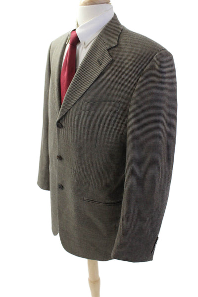 Joseph Abboud Mens Brown Check Wool-Silk Suit Jacket Button Collared Size 40