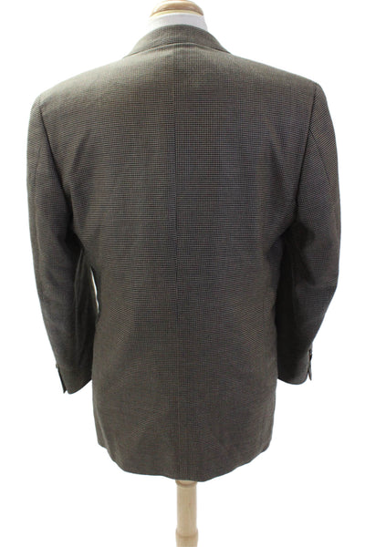 Joseph Abboud Mens Brown Check Wool-Silk Suit Jacket Button Collared Size 40