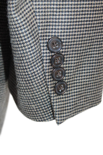 Joseph Abboud Mens Brown Check Wool-Silk Suit Jacket Button Collared Size 40