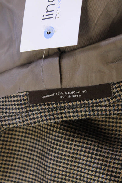 Joseph Abboud Mens Brown Check Wool-Silk Suit Jacket Button Collared Size 40