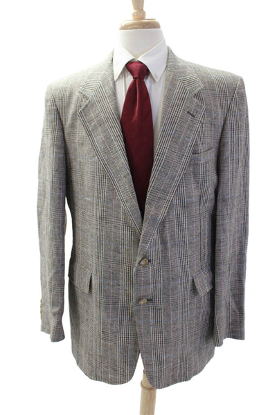 Evan Picone Mens Sport Coat Gray Plaid Wool Blend Button Classic Fall Size 42