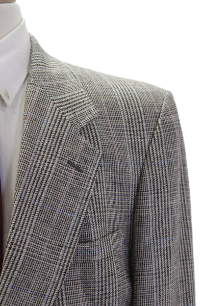 Evan Picone Mens Sport Coat Gray Plaid Wool Blend Button Classic Fall Size 42