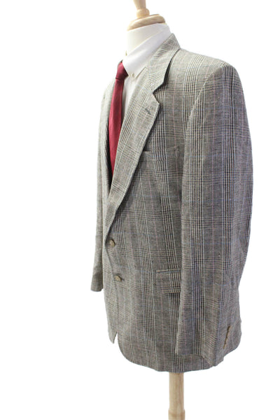 Evan Picone Mens Sport Coat Gray Plaid Wool Blend Button Classic Fall Size 42