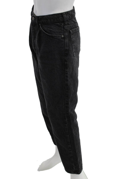 Designer Mens Cropped Straight Jeans Black Cotton Blend Button Fly Size 33