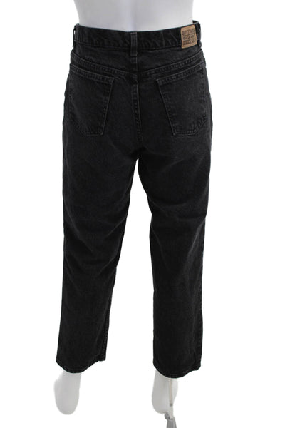 Designer Mens Cropped Straight Jeans Black Cotton Blend Button Fly Size 33