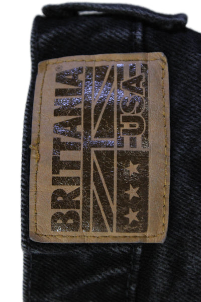 Designer Mens Cropped Straight Jeans Black Cotton Blend Button Fly Size 33