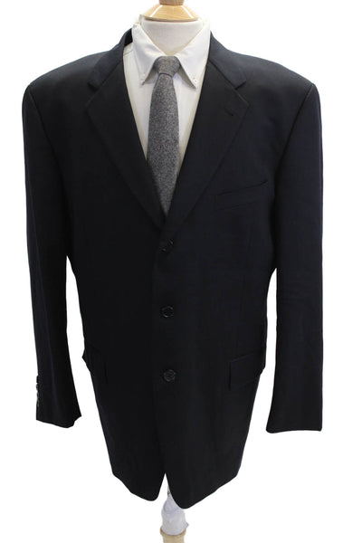 Joseph Abboud Mens Dark Blue Wool Suit Jacket Solid Button Collared Size 44