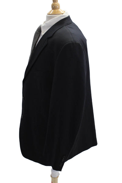 Joseph Abboud Mens Dark Blue Wool Suit Jacket Solid Button Collared Size 44