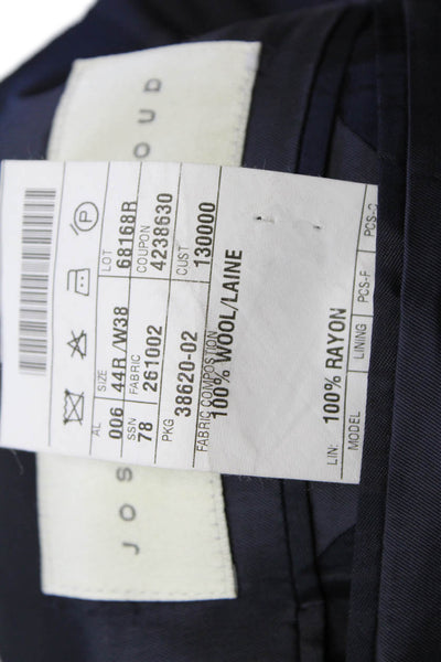 Joseph Abboud Mens Dark Blue Wool Suit Jacket Solid Button Collared Size 44