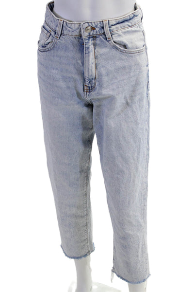 Zara Women Cropped Mom Jeans Light Blue Mid-Rise Size 26