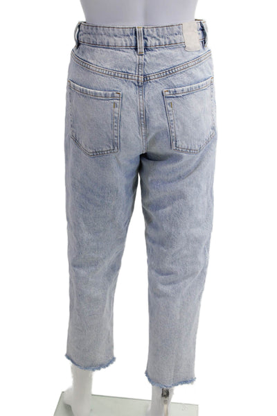 Zara Women Cropped Mom Jeans Light Blue Mid-Rise Size 26