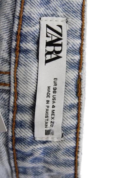 Zara Women Cropped Mom Jeans Light Blue Mid-Rise Size 26
