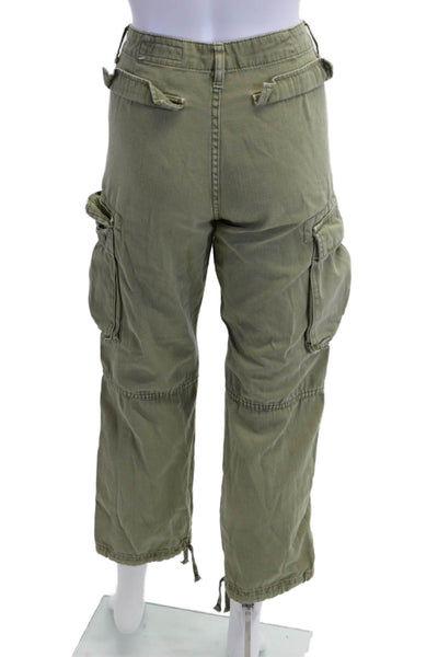 Zara Unisex Cropped Cargo Pants Green 100% Cotton Button Size 2