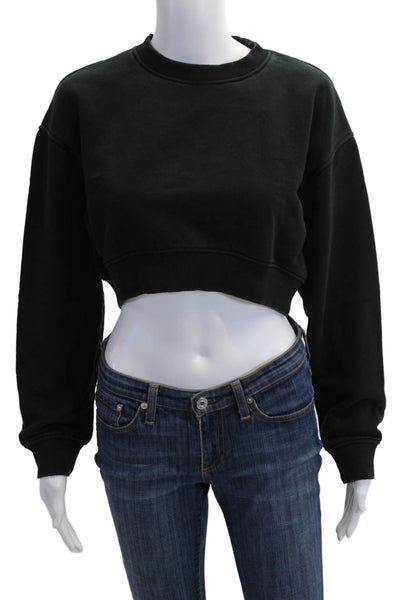 Zara Women Pullover Sweatshirt Black Crew Neck Long Sleeve 90s Size S