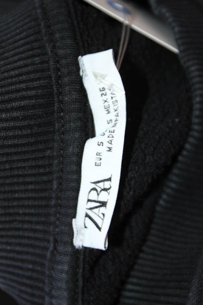 Zara Women Pullover Sweatshirt Black Crew Neck Long Sleeve 90s Size S