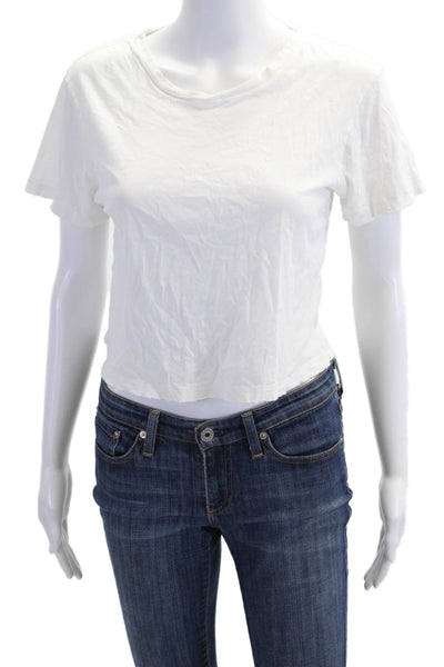 Amo Womens Cropped T-Shirt White 100% Cotton Crew Neck Short Sleeve Size M