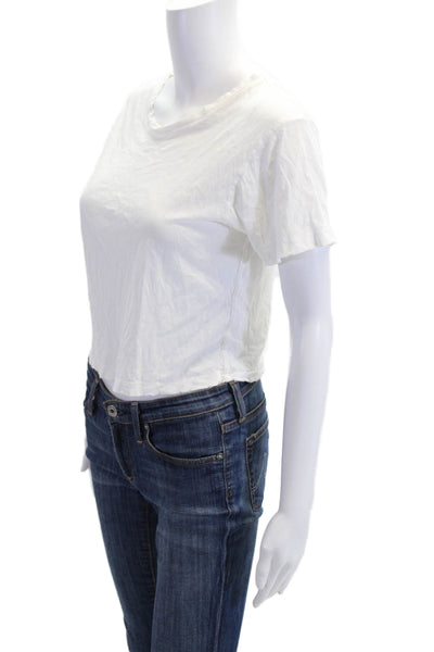 Amo Womens Cropped T-Shirt White 100% Cotton Crew Neck Short Sleeve Size M