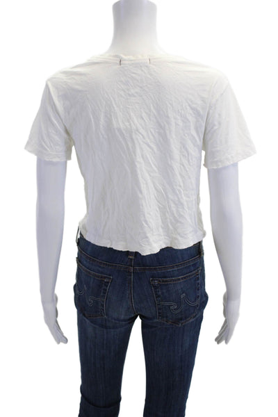 Amo Womens Cropped T-Shirt White 100% Cotton Crew Neck Short Sleeve Size M