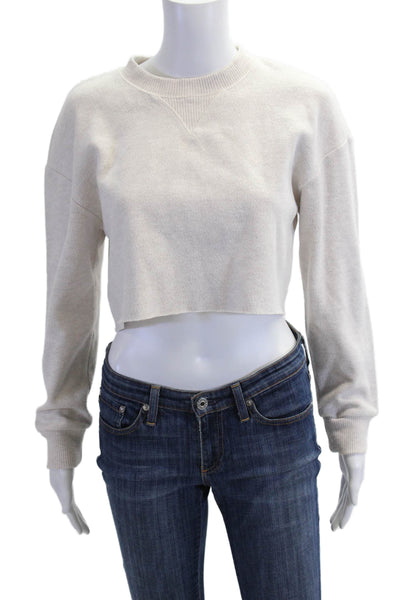 Zara Women Pullover Sweatshirt Beige Crew Neck Long Sleeve Size S