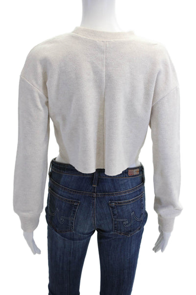 Zara Women Pullover Sweatshirt Beige Crew Neck Long Sleeve Size S