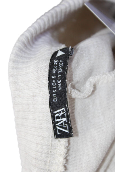 Zara Women Pullover Sweatshirt Beige Crew Neck Long Sleeve Size S