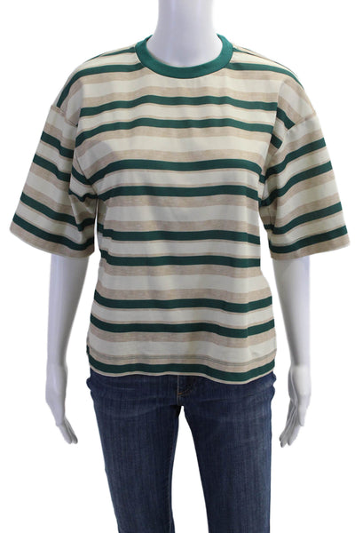 Lioness Women Ringer Striped Crew Neck Short Sleeve Tee Beige Size XS