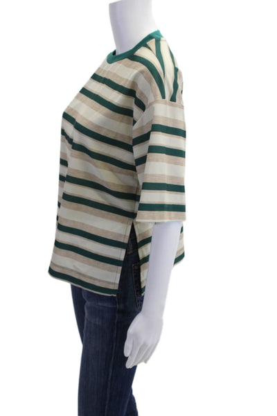 Lioness Women Ringer Striped Crew Neck Short Sleeve Tee Beige Size XS