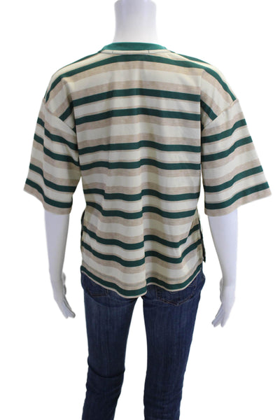 Lioness Women Ringer Striped Crew Neck Short Sleeve Tee Beige Size XS